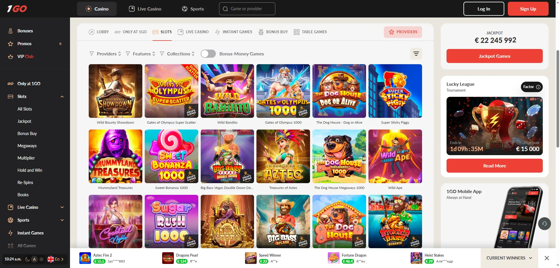 1GO Casino mobile slot games — 11000+ titles on any device