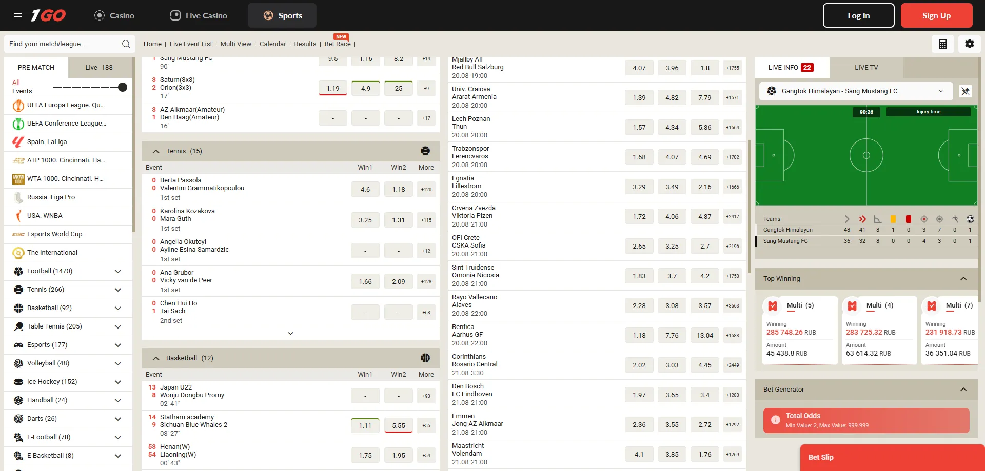 1GO Casino mobile sports betting — live in-play odds on smartphone